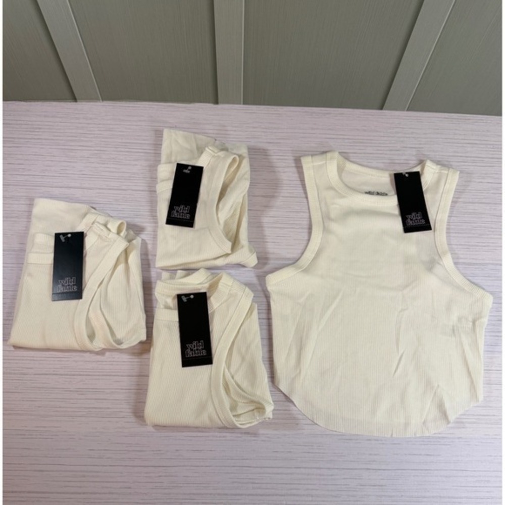 Wild Fable *LOT OF 4* Womens Small Ribbed Tank Top White Curved Hem NEW